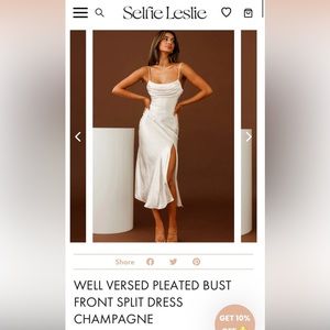 Selfie Leslie Well Versed Pleated Bust Front Split Dress Champagne size L